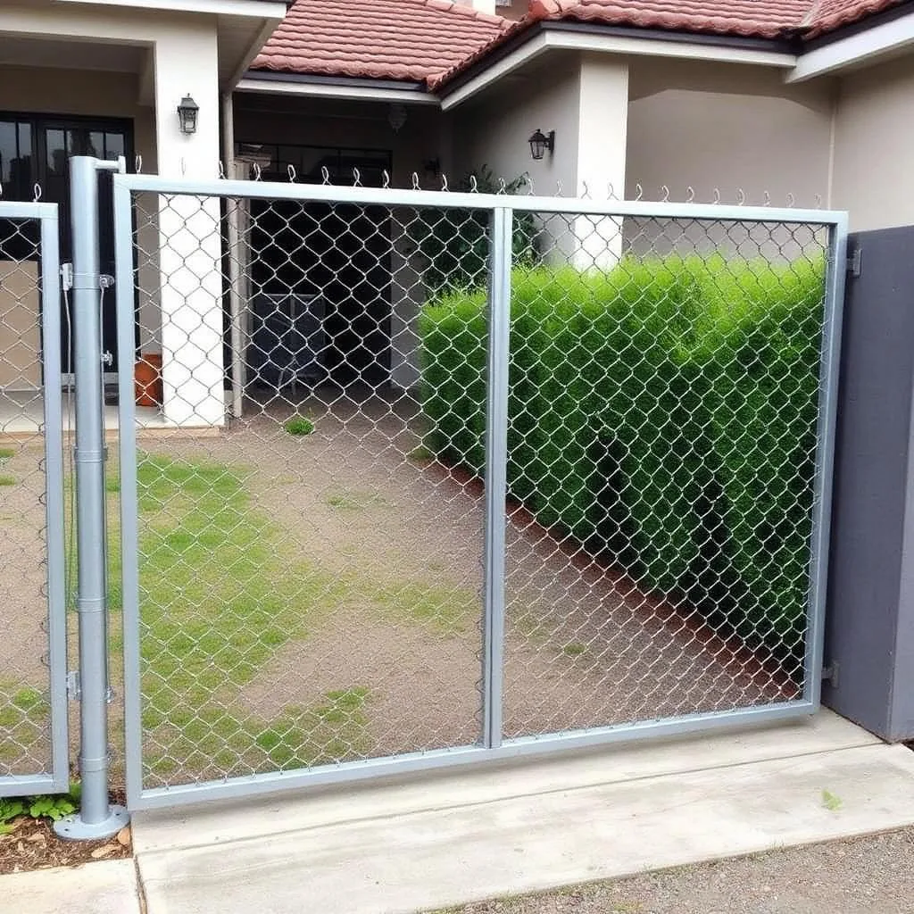 Portão de alambrado galvanizado sob medida instalado em Itupeva.