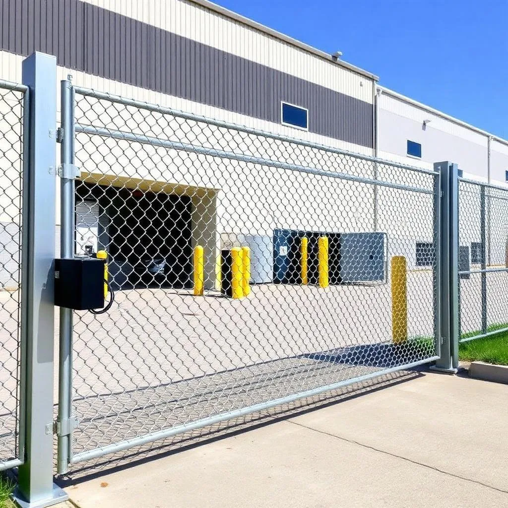 Portão de alambrado automatizado instalado em empresa.